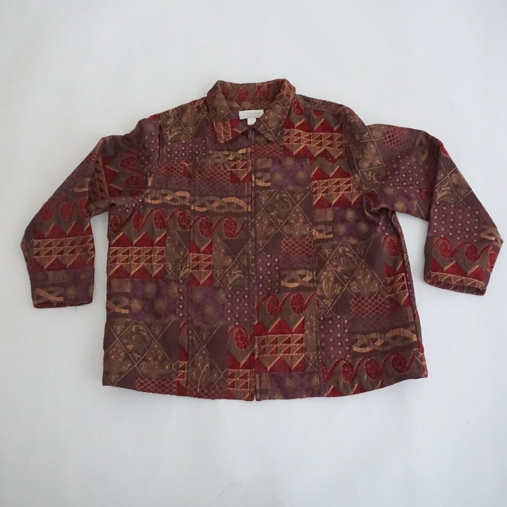 Vintage CJ Banks Geometric Patchwork Southwest Zip Jacket Western Boho 1X